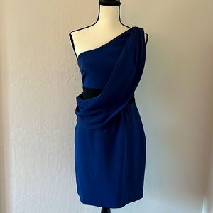 Navy Blue Silk One Shoulder Cocktail Dress